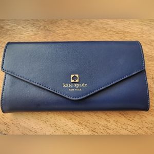 Kate Spade Navy Blue & Pink Leather Flap Wallet